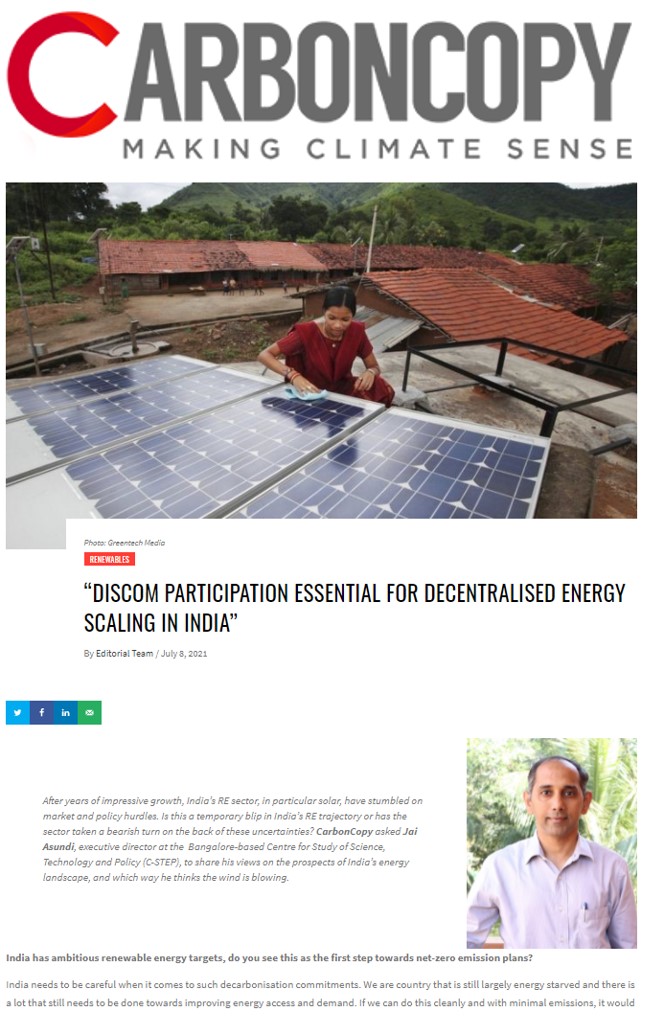 CarbonCopy Interviews Dr Jai Asundi on India's Energy Landscape