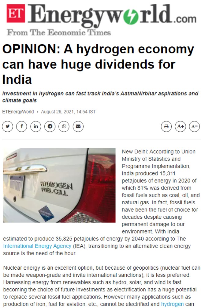 A Hydrogen Economy Can Have Huge Dividends for India