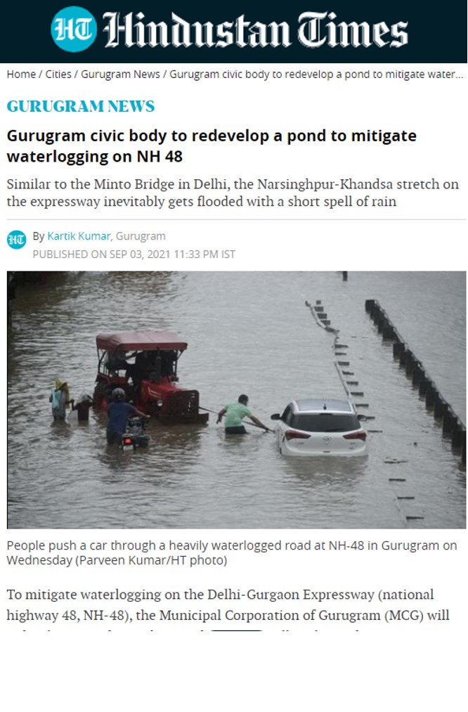 Dr Indu Murthy Quoted by Hindustan Times on Pond Restoration in Gurugram