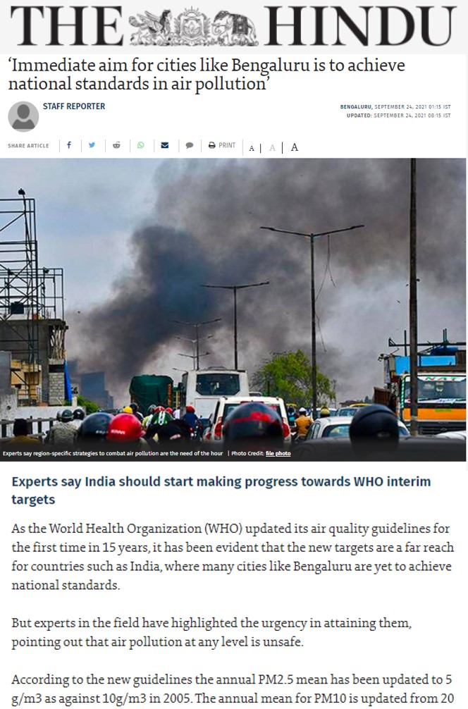 Dr Sreekanth Vakacherla Quoted by The Hindu on Air Pollution