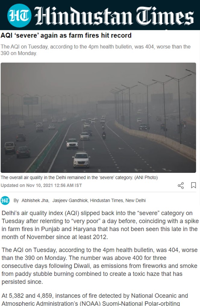 Dr Pratima Singh Quoted by the Hindustan Times on Delhi's AQI