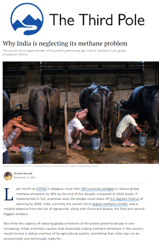Dr Indu K Murthy Quoted by The Third Pole on Agricultural Emissions