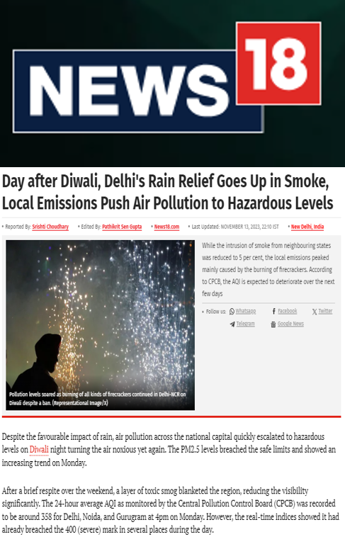 R Subramanian quoted on air pollution in Delhi in an article in News18