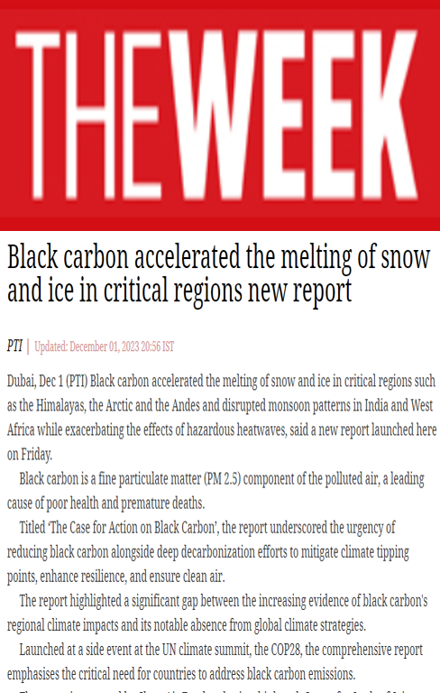 CSTEP’s report on black carbon mentioned in an article in The Week
