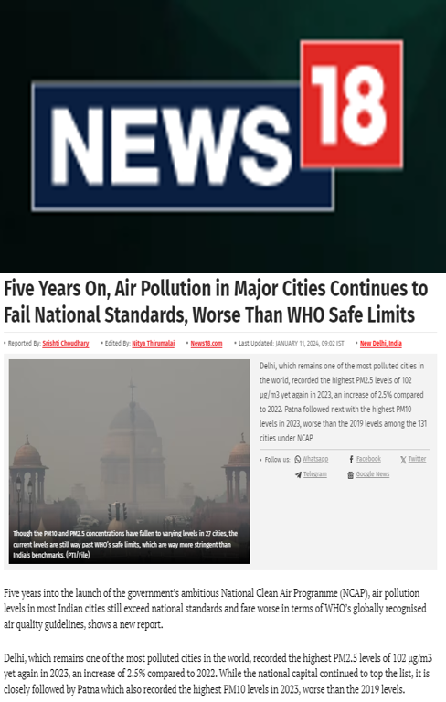 R Subramanian quoted on ways to reduce air pollution in cities in an article in News18