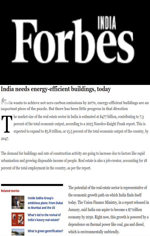 CSTEP’s study on decarbonising the buildings sector and Sarah’s quote published in an article in Forbes India