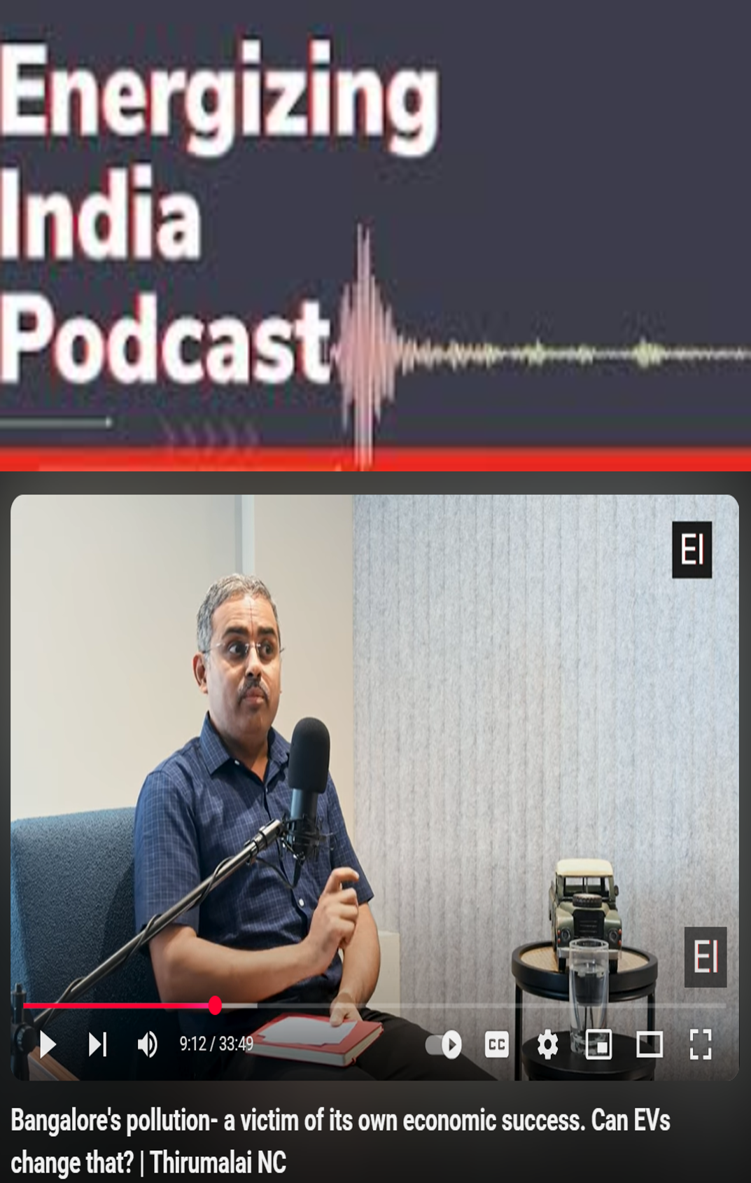 Thirumalai NC spoke about how EVs could reduce Bengaluru’s pollution in an interview on Energizing India