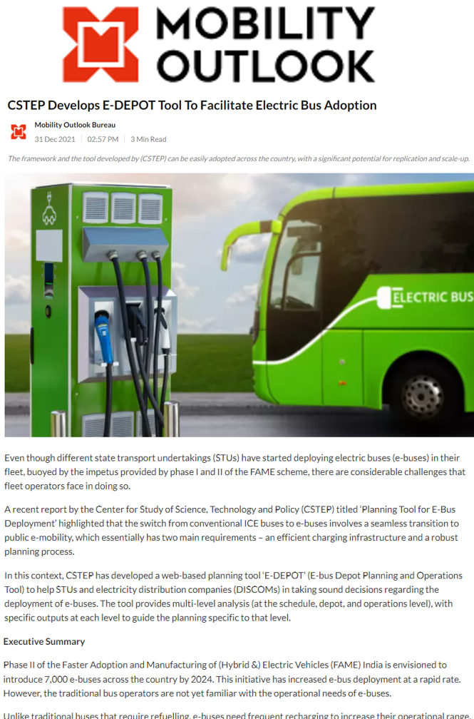CSTEP’s Planning Tool for E-Bus Deployment Featured in Mobility Outlook