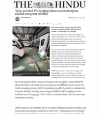 CSTEP’s Study on Solar Energy-Based EV Charging Stations Covered by The Hindu