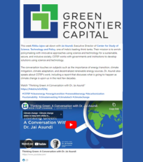 Jai Asundi spoke about climate change and decentralised renewable energy sources in an interview with Green Frontier Capital