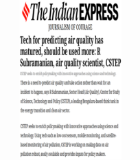 R Subramanian’s interview on CSTEP’s vision to enrich policymaking with innovative approaches using science and technology published in the Indian Express