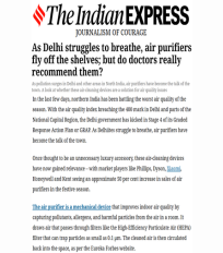 Swagata Dey quoted on the use of air purifiers as a solution for air quality issues in an article in The Indian Express