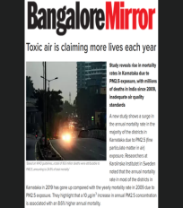 R Subramanian quoted on the need to bring down Bengaluru’s ambient PM2.5 levels to the NAAQS in Bangalore Mirror