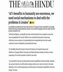 Dr Raj Reddy’s talk on Promise and Perils of AI at CSTEP’s V S Arunachalam Memorial Lecture covered by The Hindu