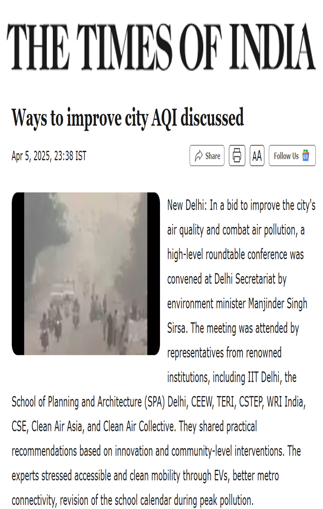 CSTEP took part in a high-level roundtable conference convened to discuss ways to improve Delhi’s air quality