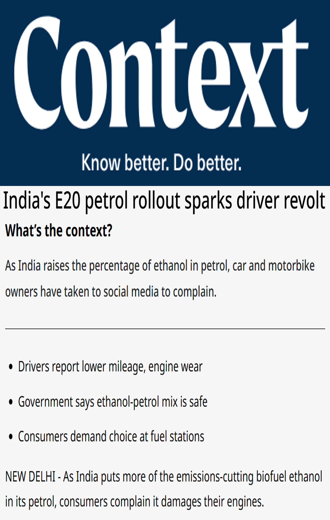 CSTEP’s infographic from ‘Decarbonising India’s Transport Sector: Navigating Trade-offs of Biofuel Use and Electrification’ used in an article in the Context