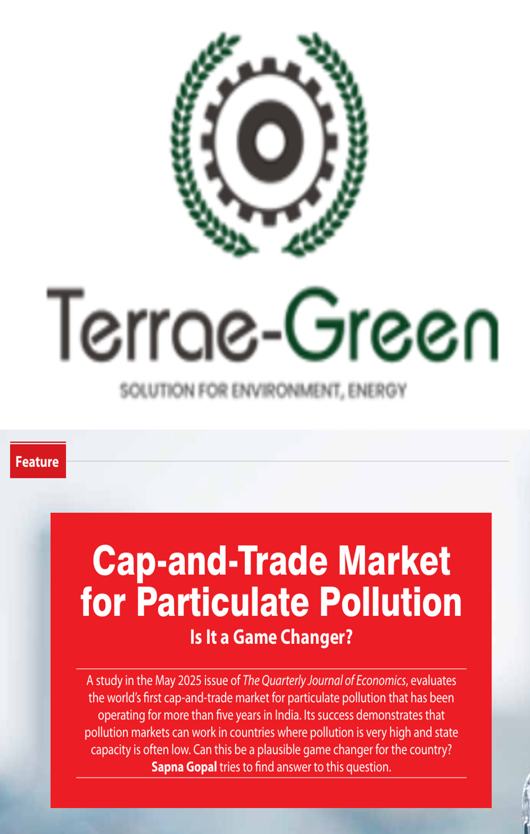 Swagata Dey quoted on the viability of cap-and-trade markets in an article in Terra Green
