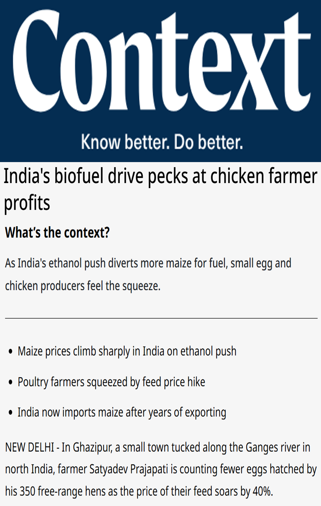 Ramya Natarajan quoted on India’s current maize demand in an article in The Context