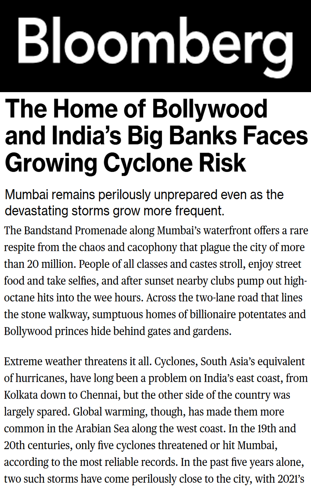 CSTEP’s study on sea level rise mentioned in an article in Bloomberg