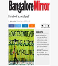 CSTEP’s study on Bengaluru’s emissions mentioned in an article in Bangalore Mirror
