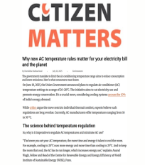 Gautham Molleti quoted on improved energy savings as a result of AC temperature regulation in an article in Citizen Matters