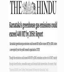CSTEP’s report ‘Namma SAFARI: Low-Carbon Development Pathways for Karnataka’ covered by The Hindu