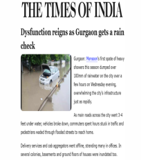 Manish Kumar quoted on the reasons behind Gurgaon’s flooding in an article in The Times of India