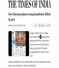 Manish Kumar quoted on Haryana’s Integrated Water Resources Action Plan in an article in The Times of India