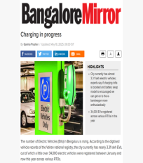 CSTEP’ study on EV charging demand and infrastructure in Bengaluru mentioned in an article in Bangalore Mirror