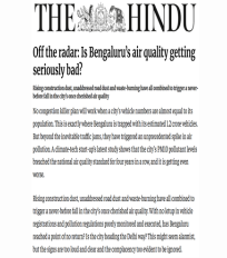 CSTEP’s study on mapping Bengaluru’s air pollution mentioned in an article in The Hindu