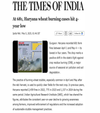 Swagata Dey quoted on the drop in wheat stubble burning in Haryana in an article in The Times of India