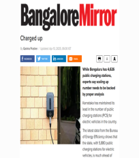 Vivek Gavimath quoted on the requirement of public charging stations in Bengaluru to meet the rising demand from EVs in Bangalore Mirror