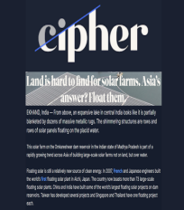 Saptak Ghosh quoted on the potential of floating solar farms in an article in Cipher