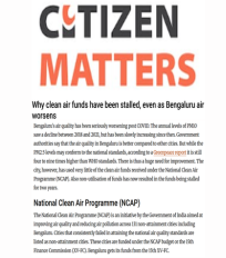 Anirban Banerjee quoted on the reasons behind the underutilisation of NCAP funds in Bengaluru in Citizen Matters