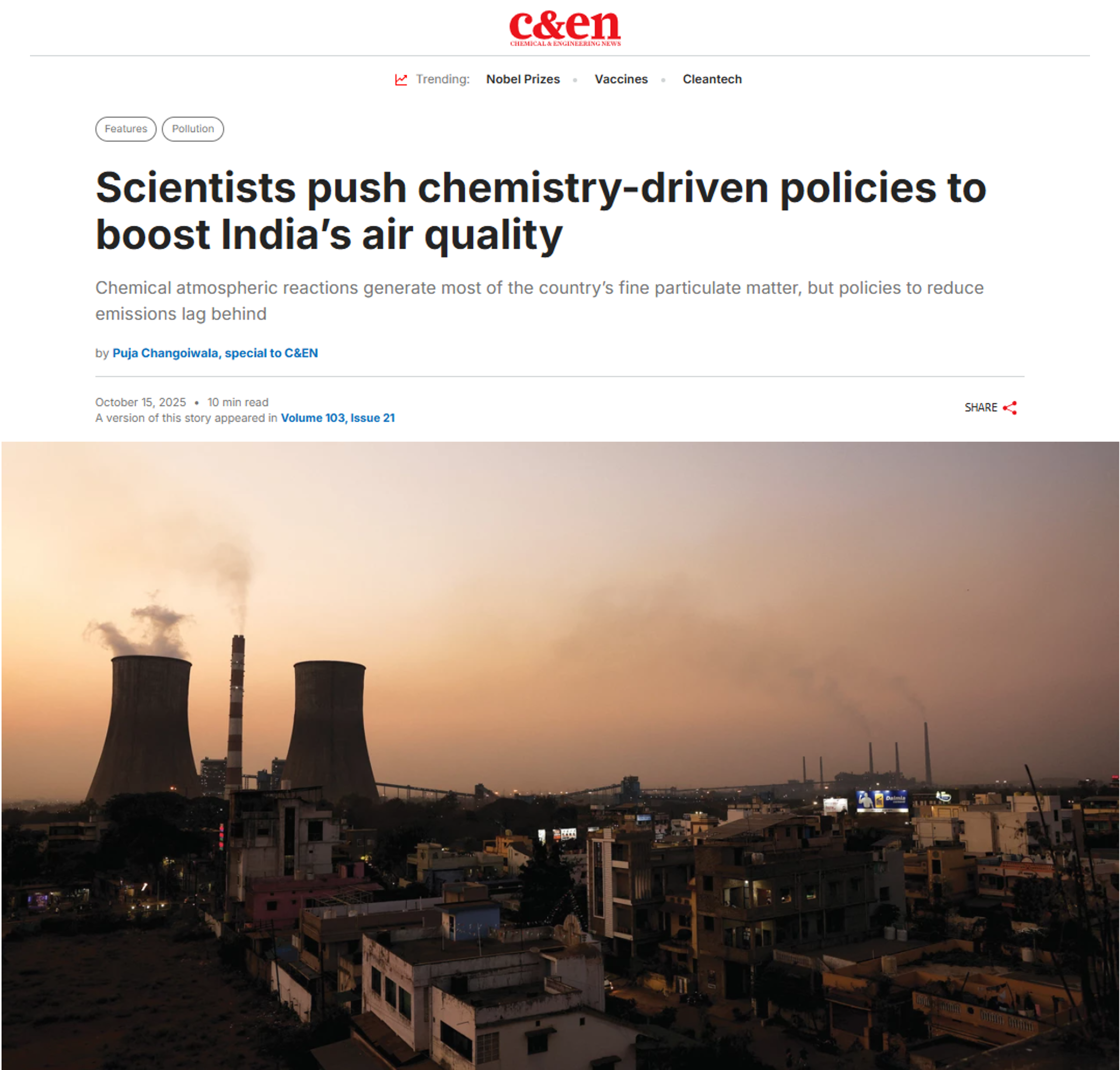 In an article for Chemical & Engineering News, Swagata Dey discussed how PM2.5 pollution impacts people unequally, with marginalised communities in India bearing the heaviest burden