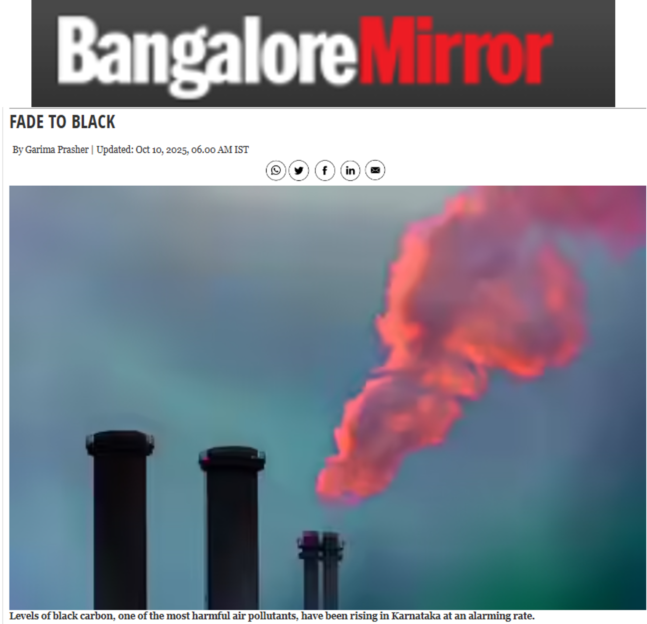 The findings of a study by EMPRI and CSTEP on black carbon discussed in this article by Bangalore Mirror
