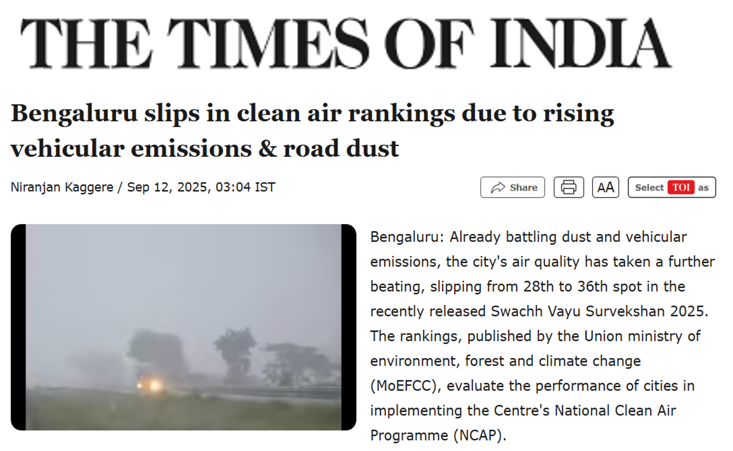 CSTEP’s report on HCVs mentioned in this article by The Times of India