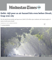Swagata Dey shared insights on Delhi’s relatively better air quality this year in a Hindustan Times article on the capital’s declining air quality