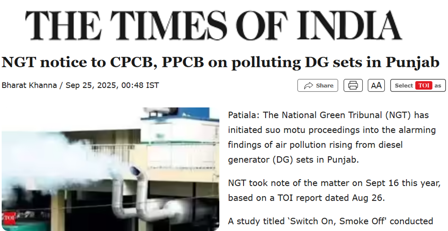 CSTEP’s report on DG sets highlighted in this article by The Times of India