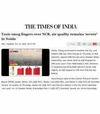 Swagata Dey spoke about the current GRAP enforcement in an article by The Times of India, focusing on the persistent ‘severe’ air quality crisis in the National Capital Region (including Noida)