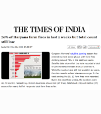 An article by The Times of India quoted Swagata Dey on the recent fires in Haryana