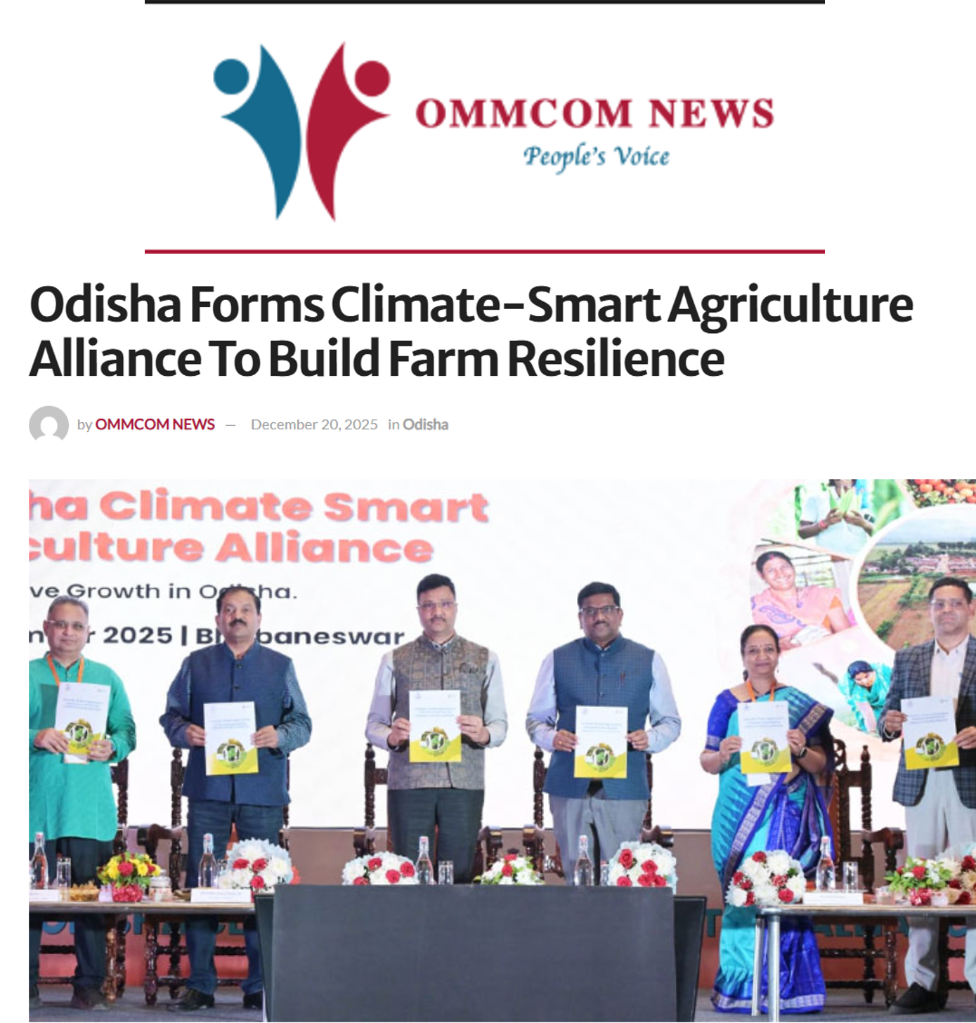 This article in OMMCOM News highlighted the launch of the Odisha Climate-Smart Agriculture Alliance by the Odisha Government, formalised in alliance with CSTEP and CMS