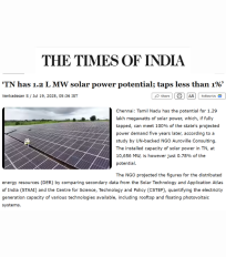 CSTEP’s study data on distributed energy resources in Tamil Nadu mentioned in an article in The Times of India