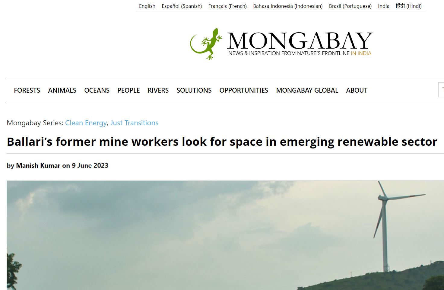 Rishu Garg quoted by the Mongabay India on the rise of renewables in Ballari