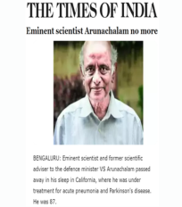 The founder–chairman of CSTEP, Dr VS Arunachalam, no more