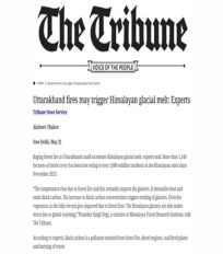 R Subramanian quoted on air pollution from black carbon and its impact on Himalayan glaciers in an article in The Tribune