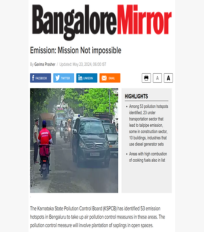 CSTEP’s emission inventory study for Bengaluru mentioned in an article in Bangalore Mirror