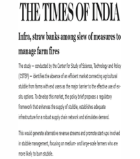 CSTEP’s policy brief on stubble burning in Punjab covered by the Times of India