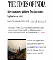 Swagata Dey quoted on the reasons forcing farmers to resort to stubble burning in an article in The Times of India