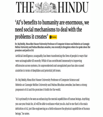 Dr Raj Reddy’s talk on Promise and Perils of AI at CSTEP’s V S Arunachalam Memorial Lecture covered by The Hindu